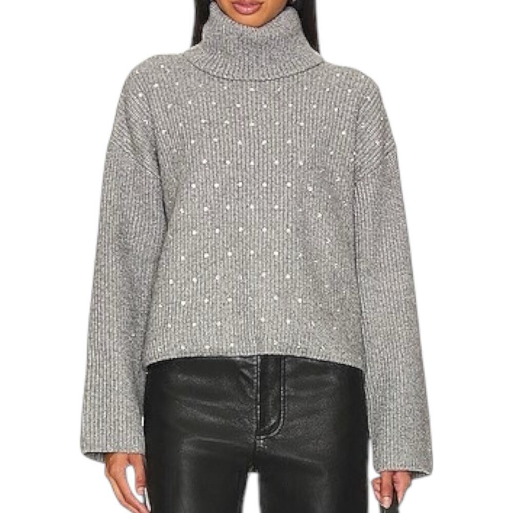 Steve Madden Astro Heather‎ Grey Rhinestone Ribbed Turtleneck Sweater XS NEW